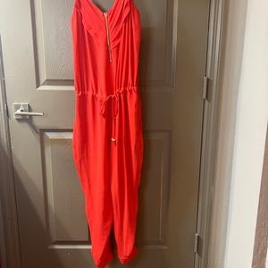 Size S. Scarlet Red CACHE Romper. Gold details.